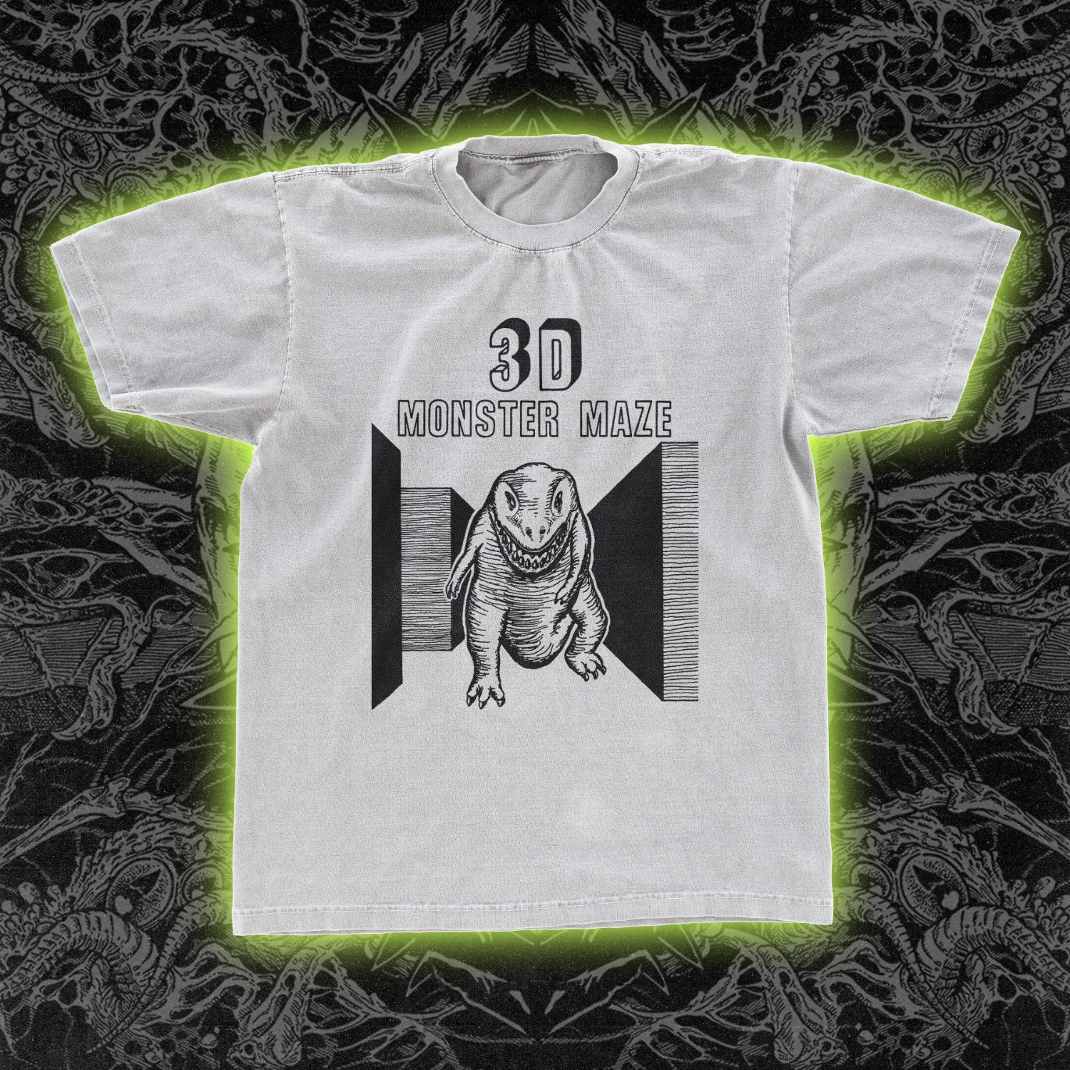 3D Monster Maze Classic Tee White