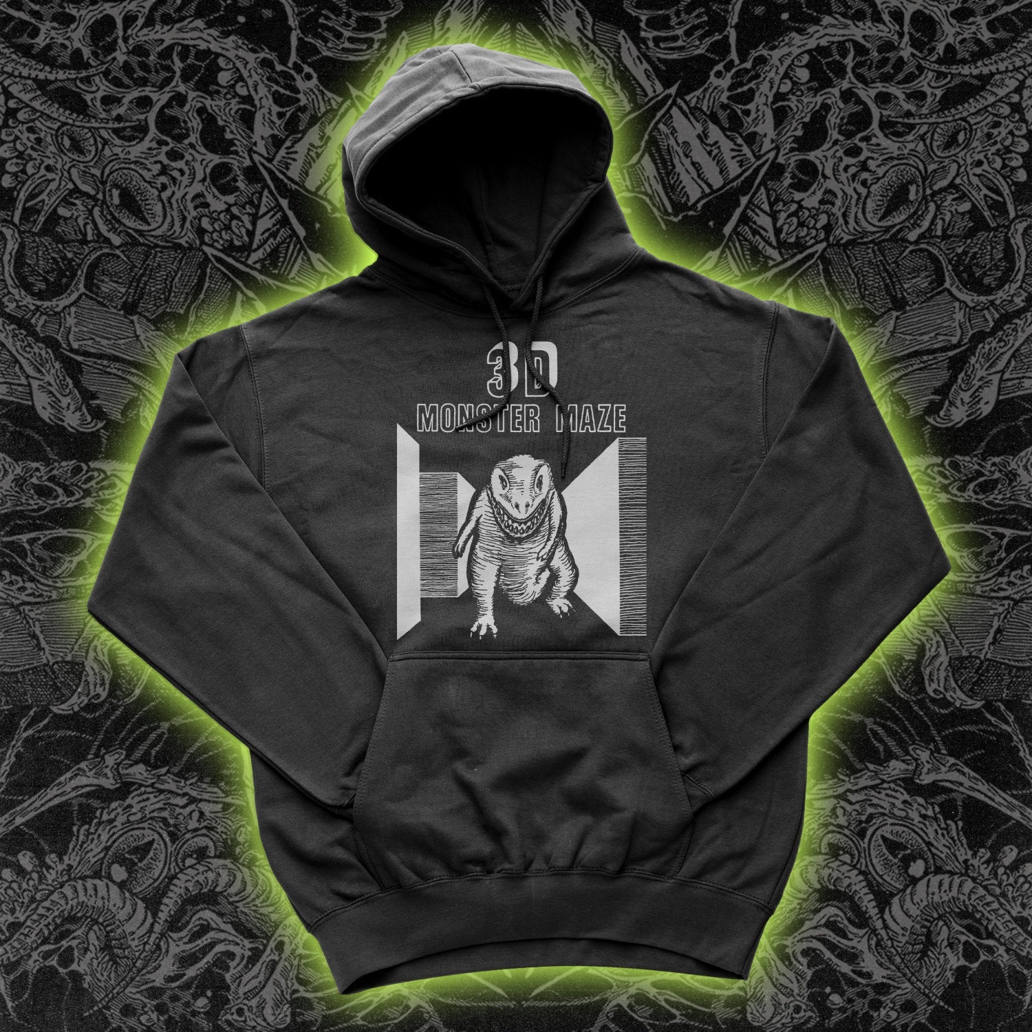 3D Monster Maze Hoodie Black