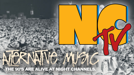 NC TV logo with a crowd in the background, promoting alternative music from the 90s.