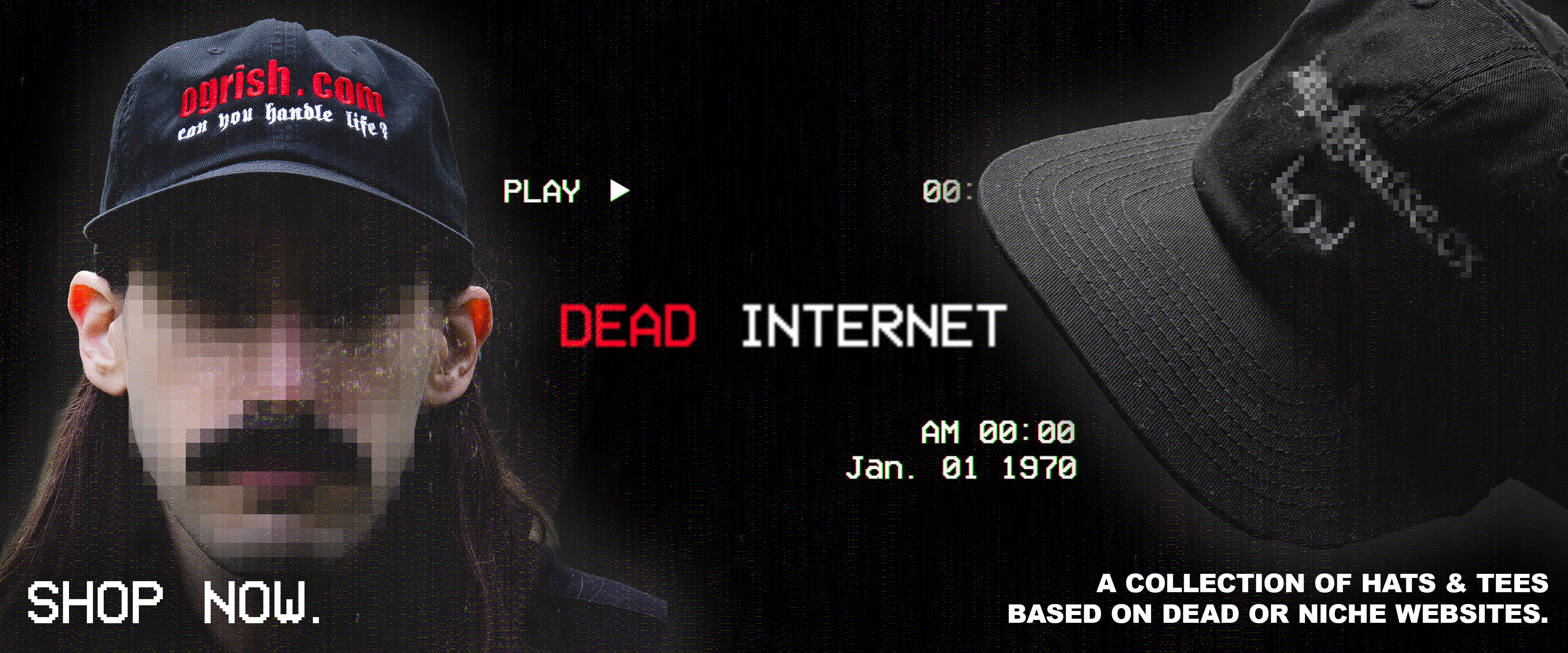 Dead Internet Collection of hats and tees based on Dead or Niche websites. Shop Now