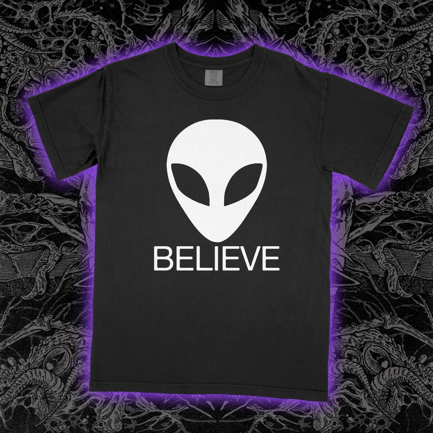 Alien Gray Believe Comfort Colors Black Tee