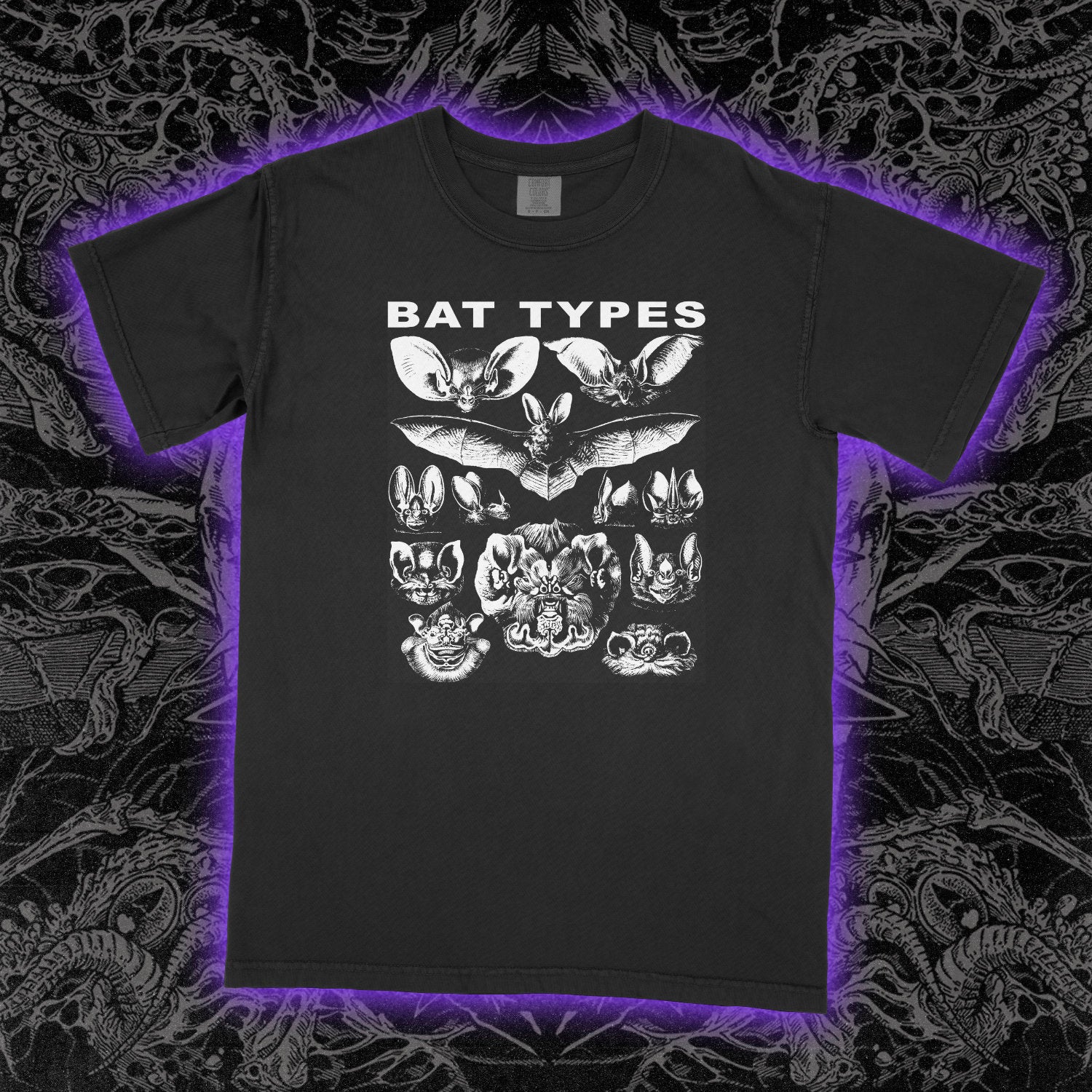 Bat Types Comfort Colors Black Tee