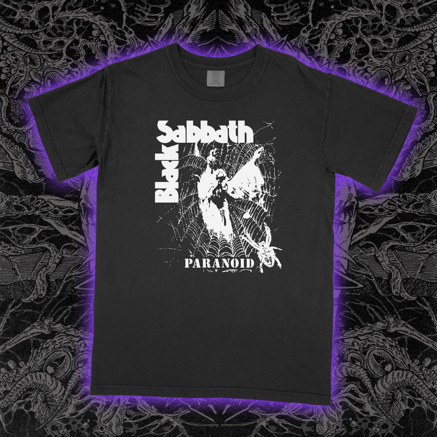 Black Sabbath Paranoid Spider Comfort Colors Black Tee