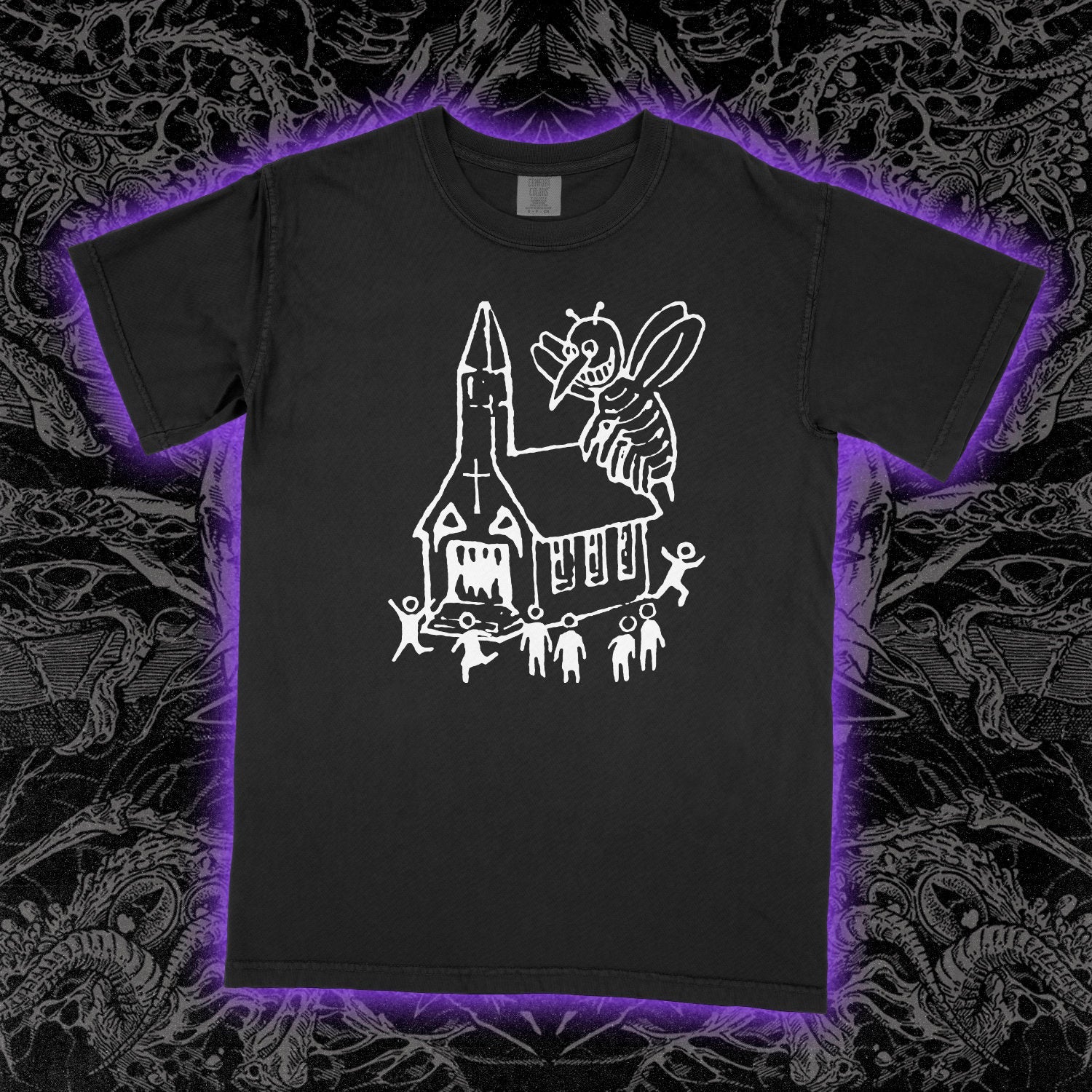 Cartoon Wasp And Church Comfort Colors Black Tee