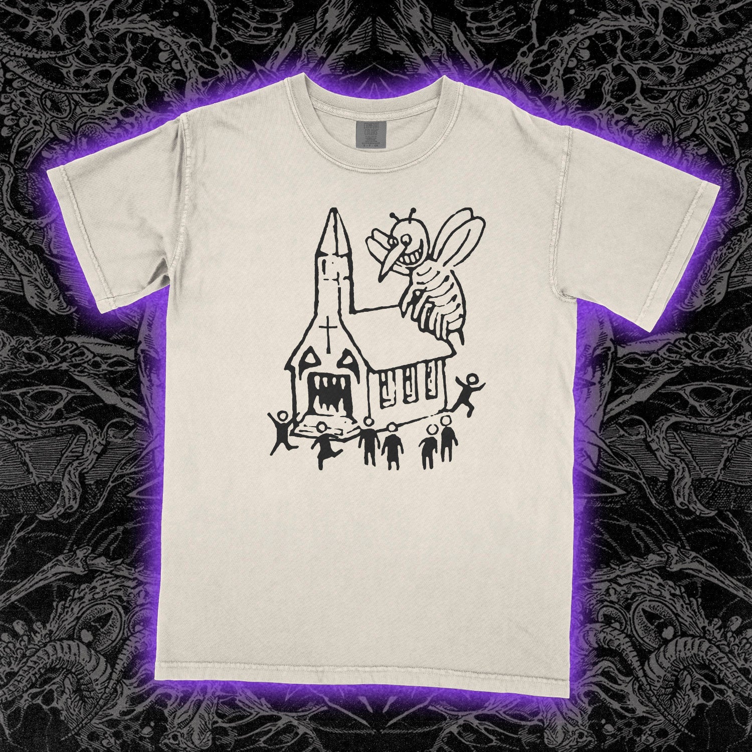 Cartoon Wasp And Church Comfort Colors Ivory Tee