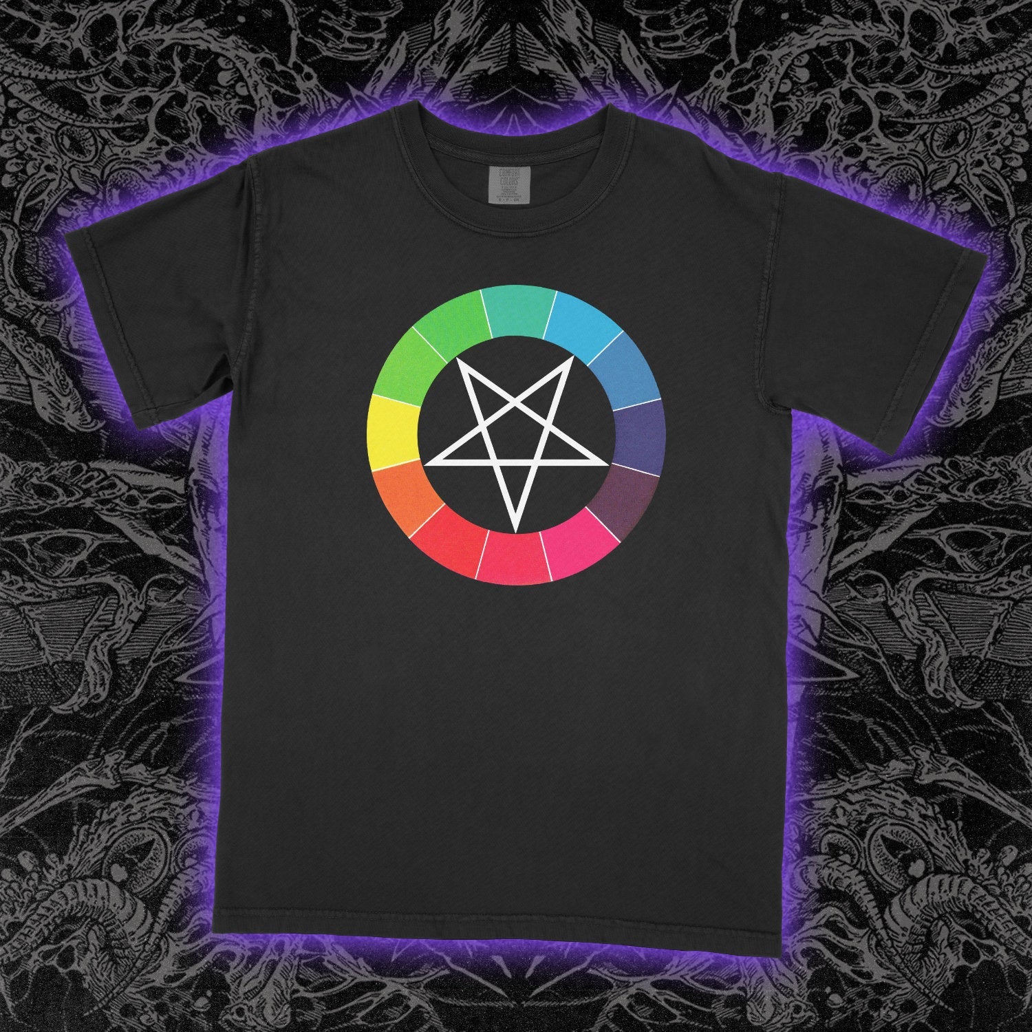 Color Spectrum Pentagram Comfort Colors Black Tee