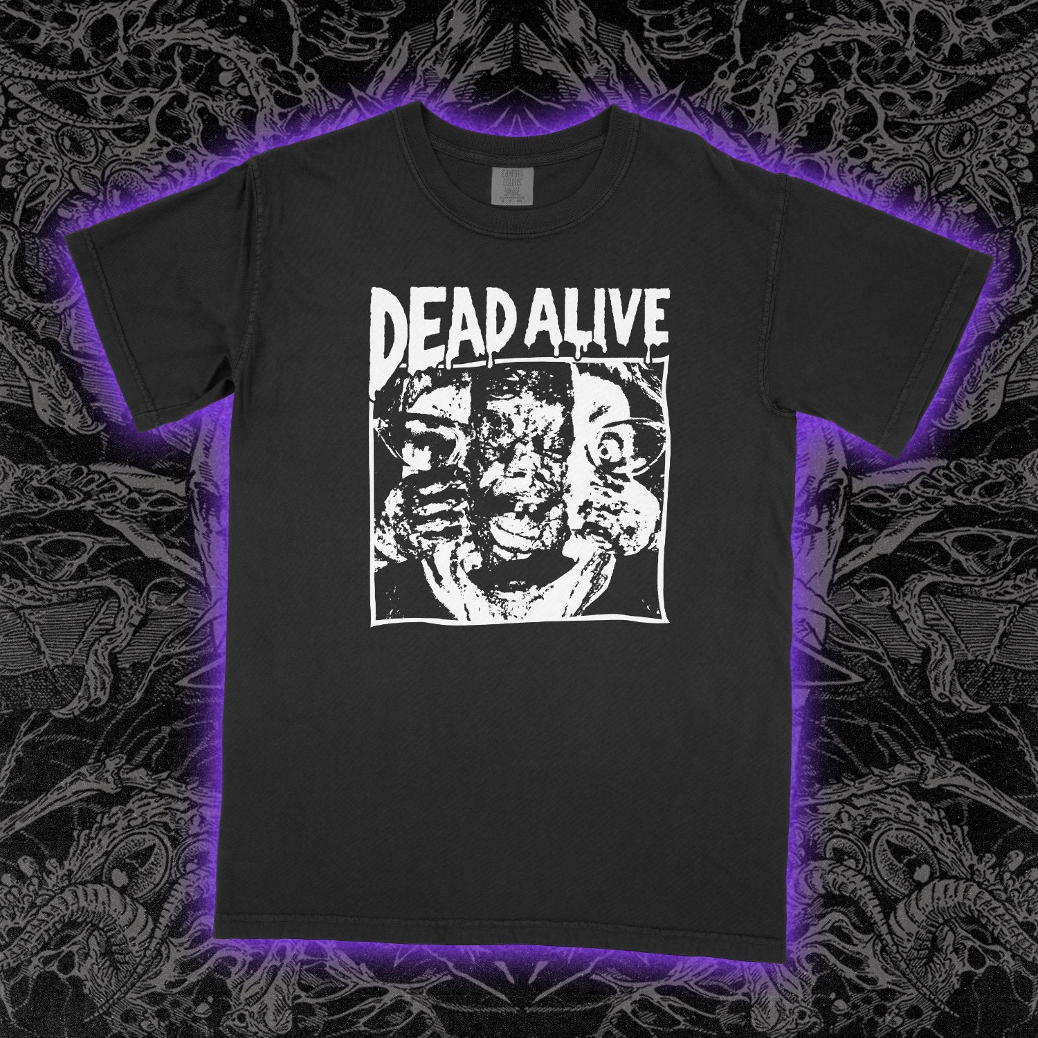 Dead Alive Face Split Comfort Colors Black Tee