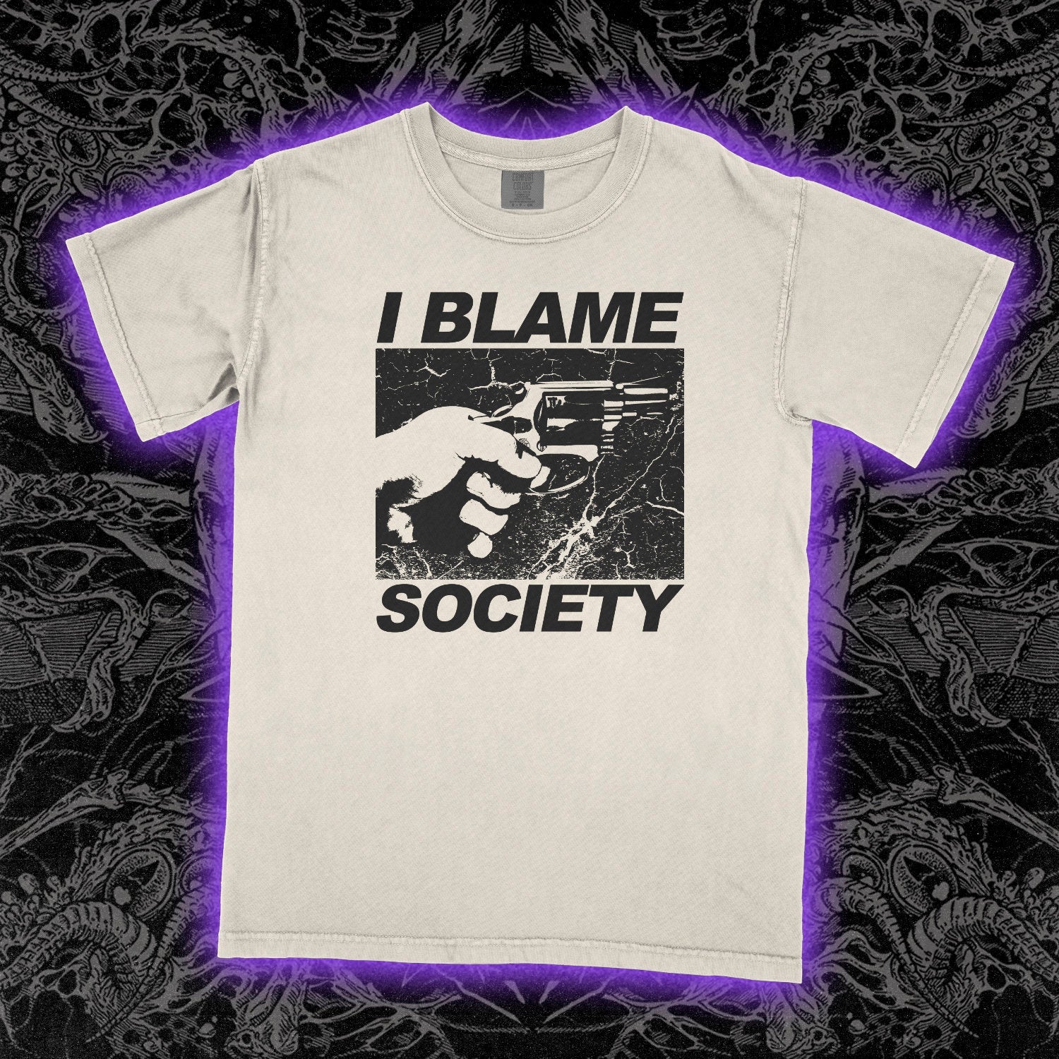 I Blame Society Handgun Comfort Colors Ivory Tee