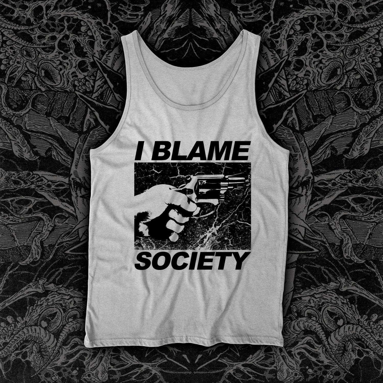 I Blame Society Handgun Tank White