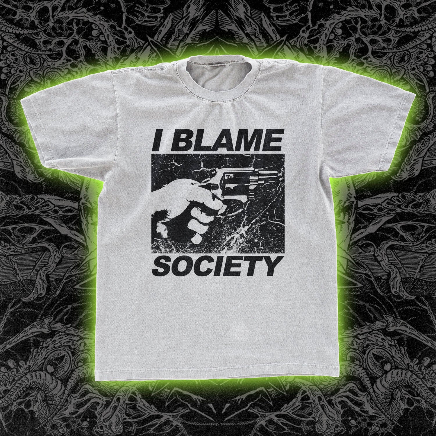 I Blame Society Handgun | Occult & Obscure Clothing | Night Channels