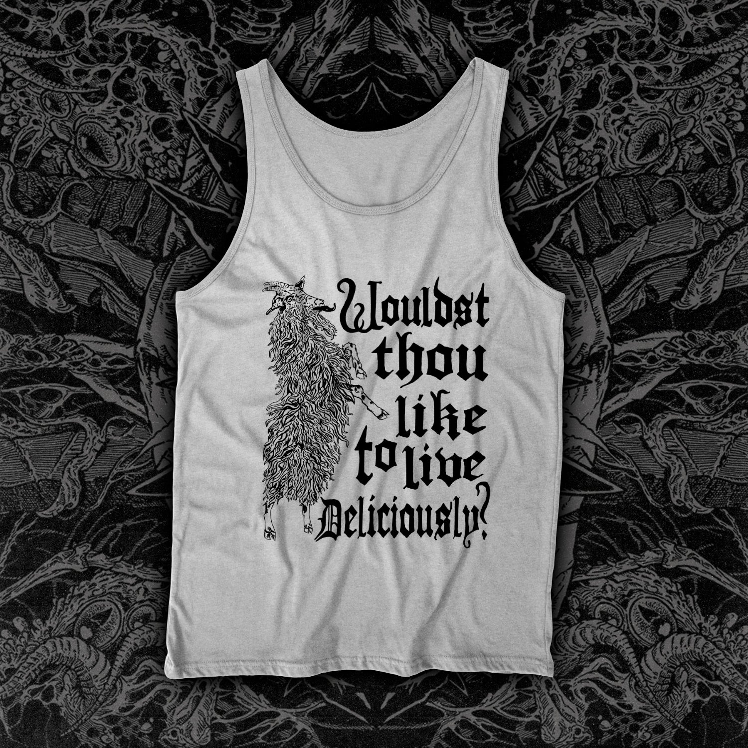 Live Deliciously Black Phillip Tank White