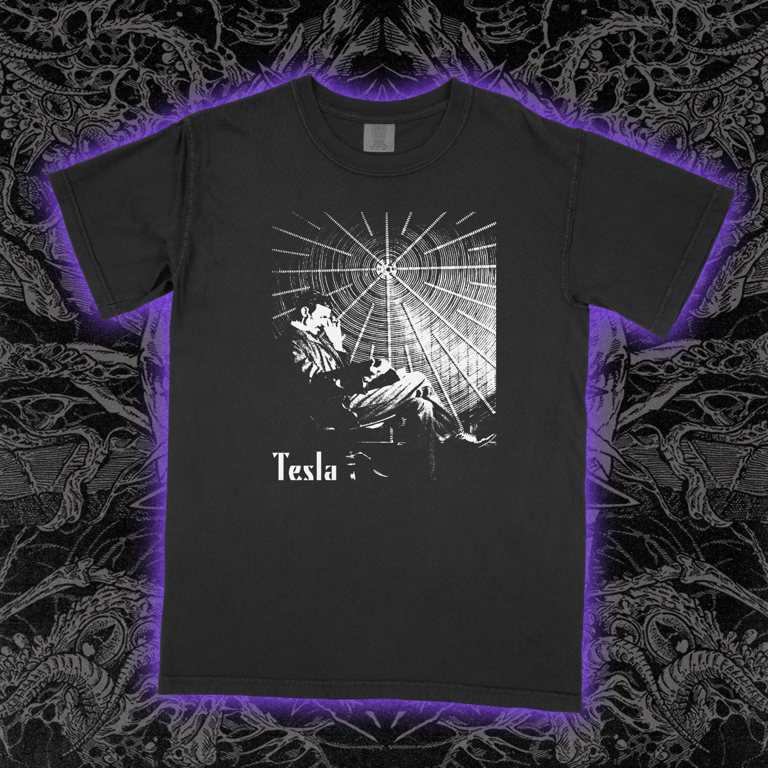 Nikola Tesla Coil Comfort Colors Black Tee