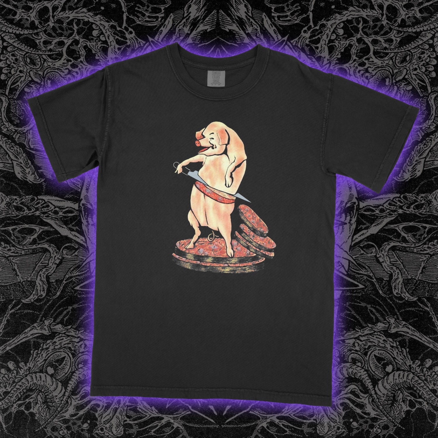 Pig Cutting Itself Comfort Colors Black Tee