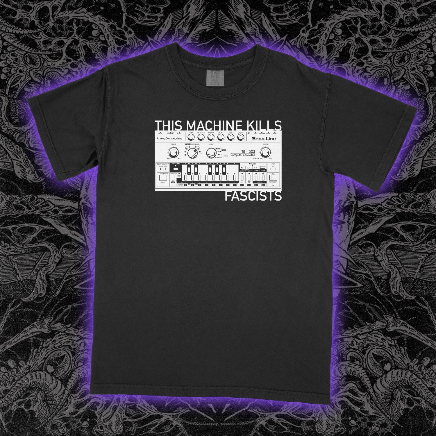 This Drum Machine Kills Fascists Comfort Colors Tee Black