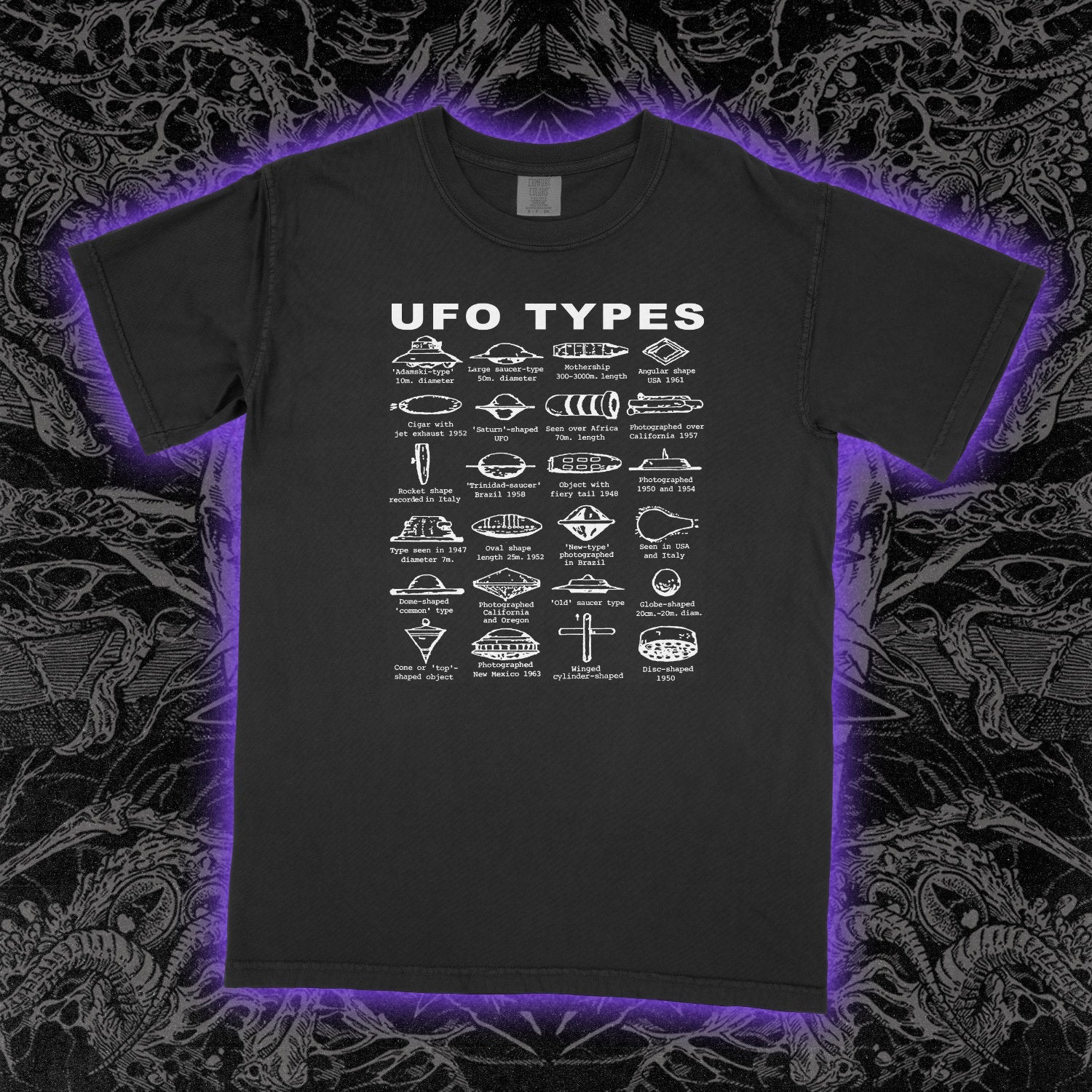 UFO Types Comfort Colors Black Tee